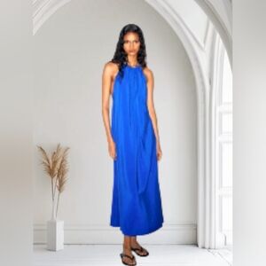 Zara Cobalt Ink Blue Halter Sleeveless Midi Dress Size XS NWT